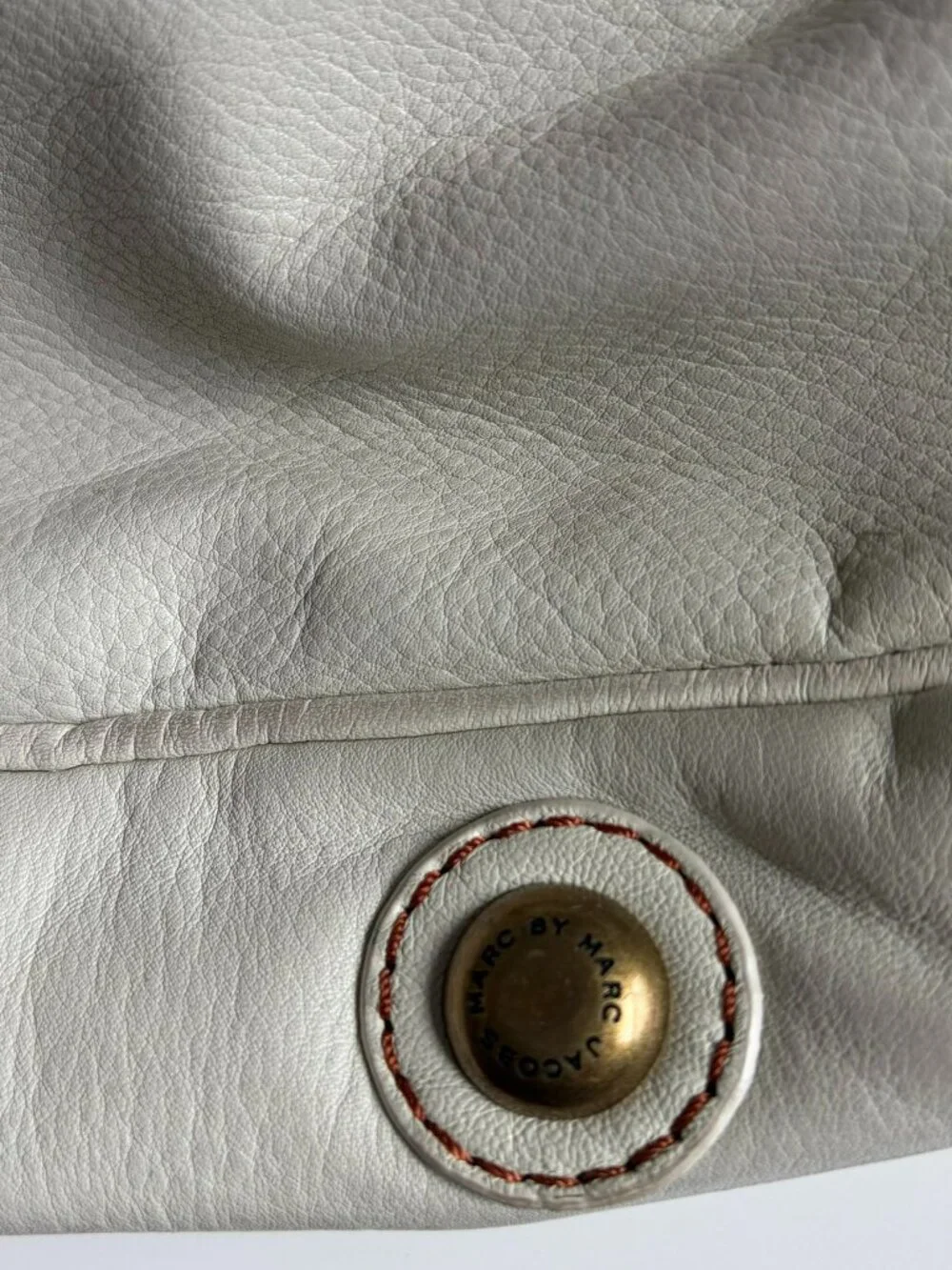 Marc by Marc Jacobs Cream Leather Turnlock Bag Antique Brass Y2K